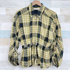We The Free People Pacific Dawn Plaid Shirt Black Green Beige Womens Small